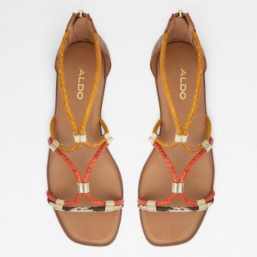 Aldo Cognac & Orange Oceriwenflex Strappy Flat Sandal  - Size 6.5